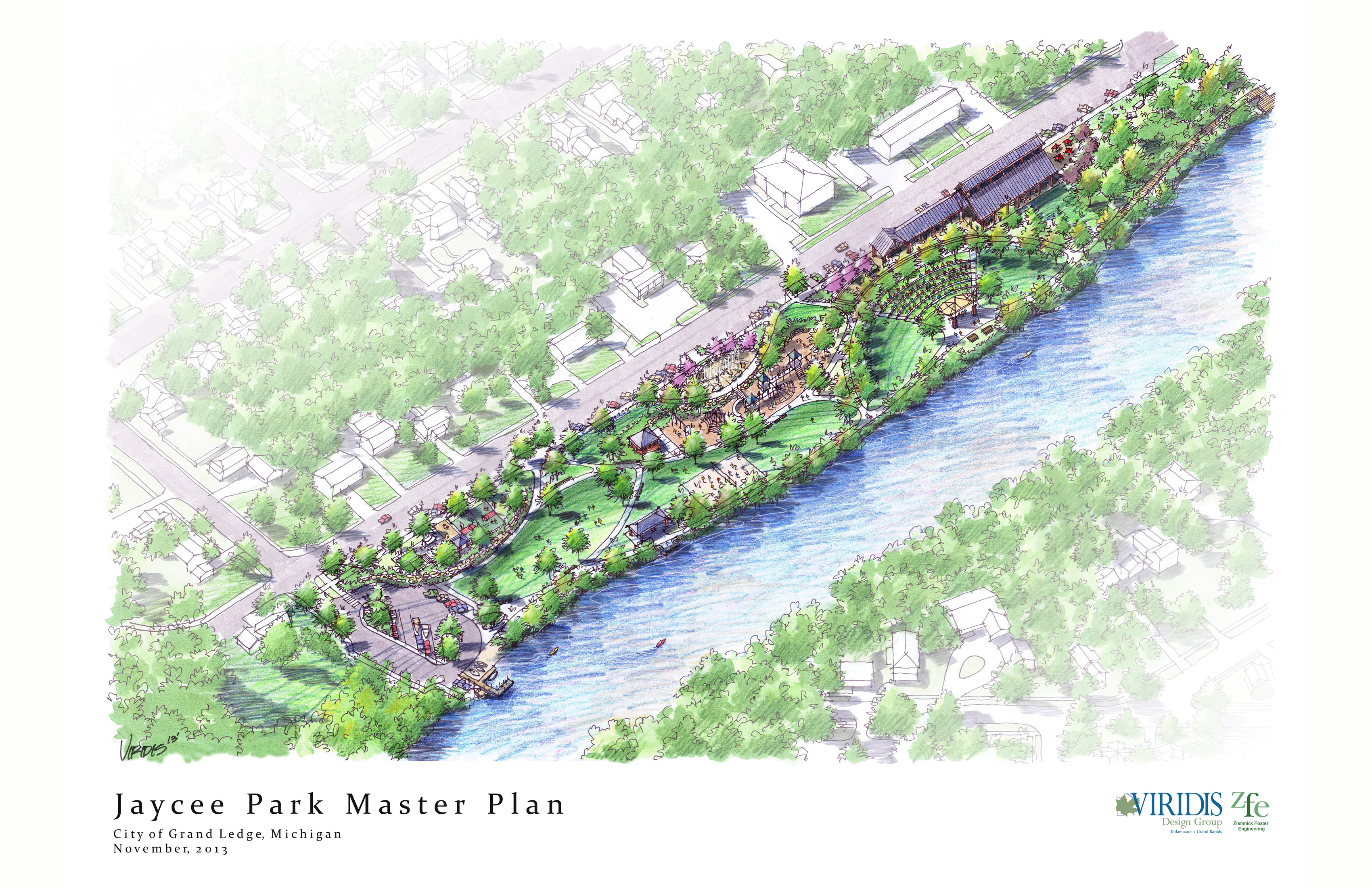 Jaycee Park and Riverfront Aerial Sketch